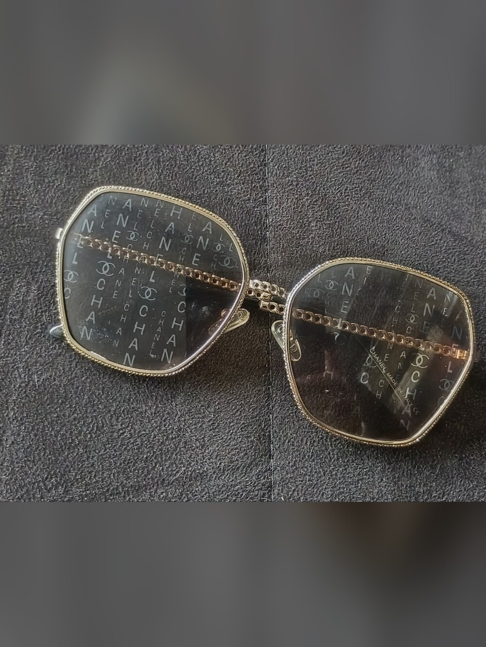 Chanel Logo Sunglasses - Gold Frame, Black Logo Holographic  Lenses